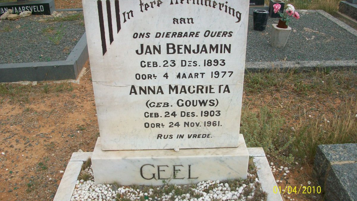 GEEL Jan Benjamin 1893-1977 &amp; Anna Magrieta GOUWS 1903-1961