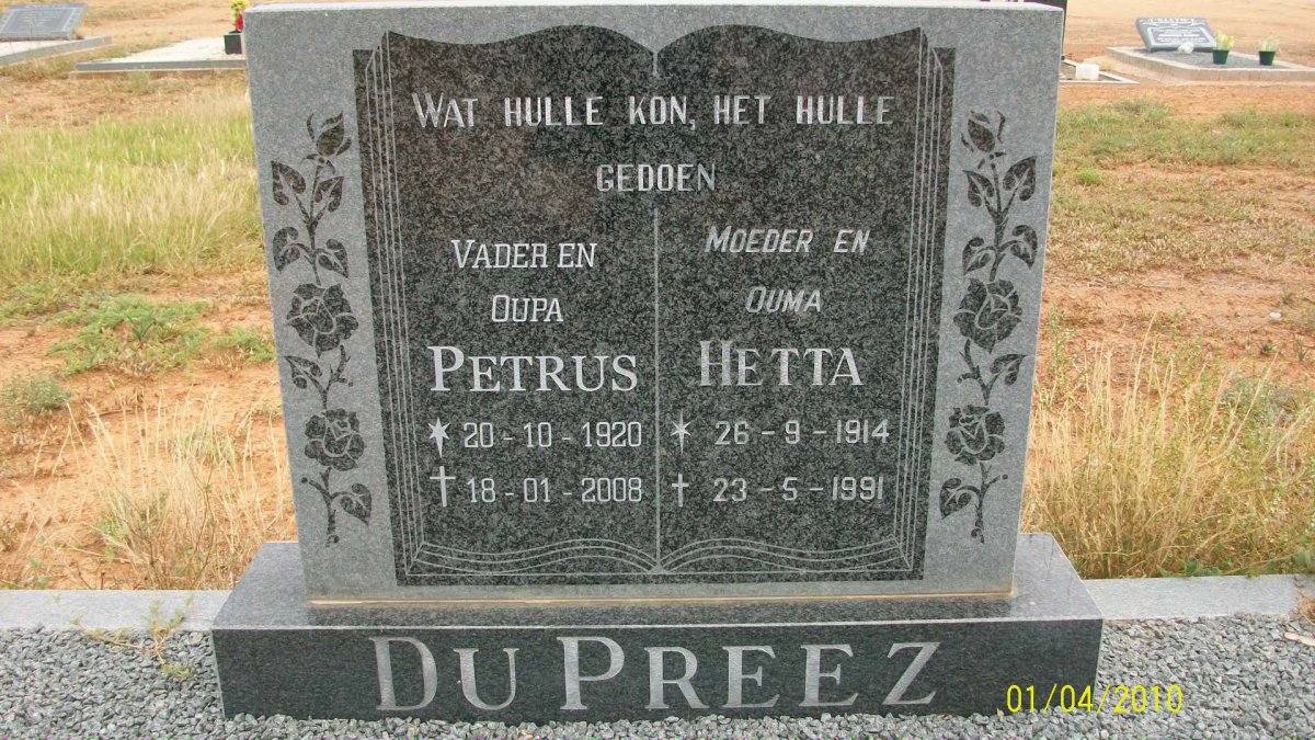 PREEZ Petrus, du 1920-2008 &amp; Hetta 1914-1991