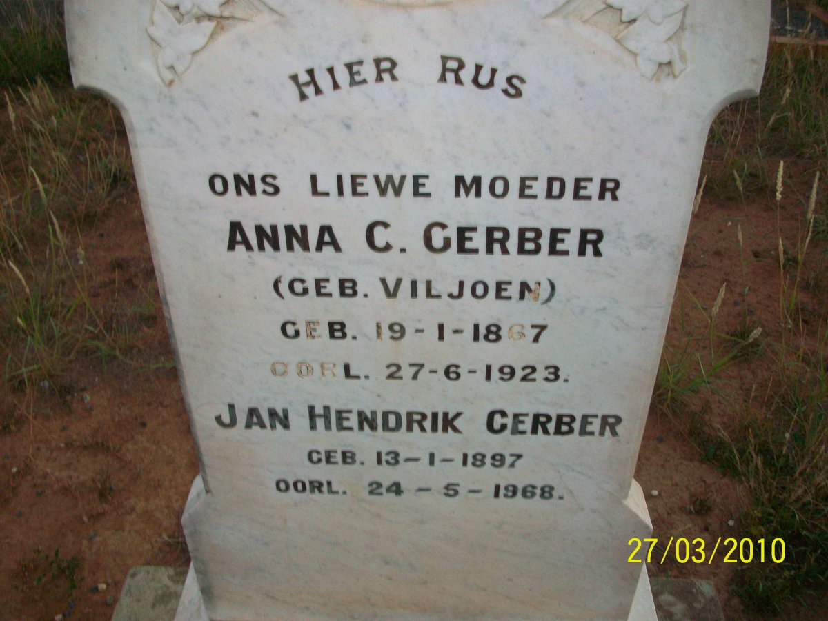 GERBER Anna C. nee VILJOEN 1867-1923 :: GERBER Jan Hendrik 1897-1968