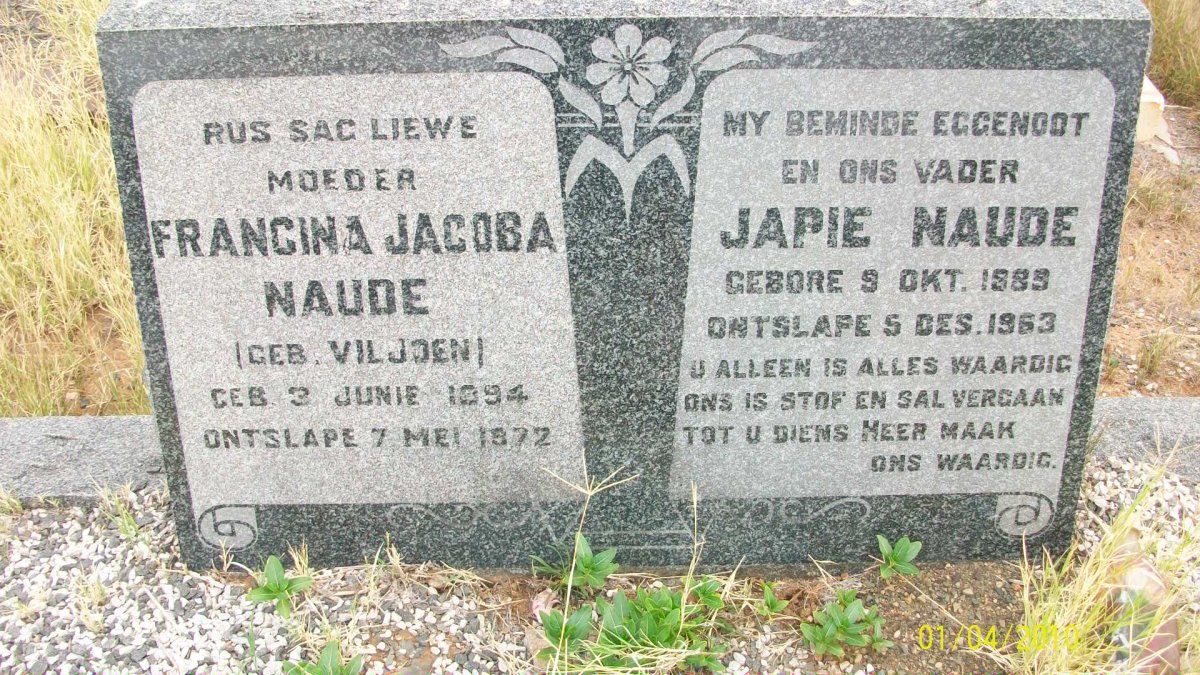 NAUDE Japie 1883-1963 &amp; Francina Jacoba VILJOEN 1894-1972