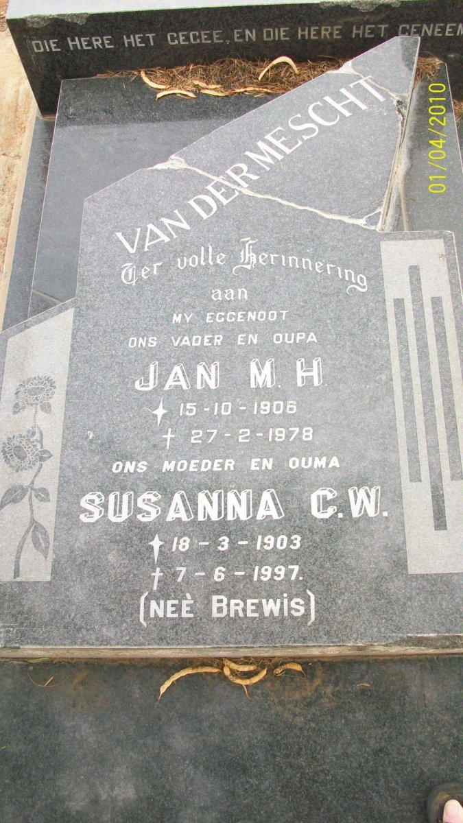 MESCHT Jan M.H., van der 1906-1978 &amp; Susanna C.W. BREWIS 1903-1997