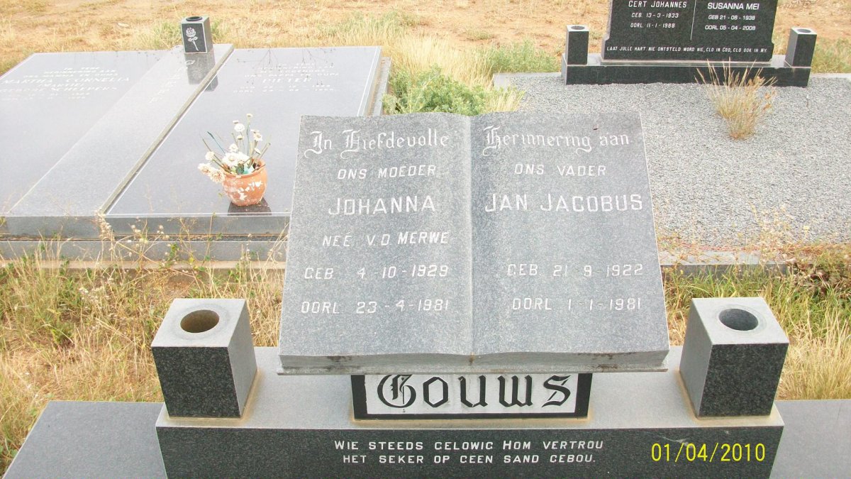 GOUWS Jan Jacobus 1922-1981 &amp; Johanna V.D.MERWE 1929-1981