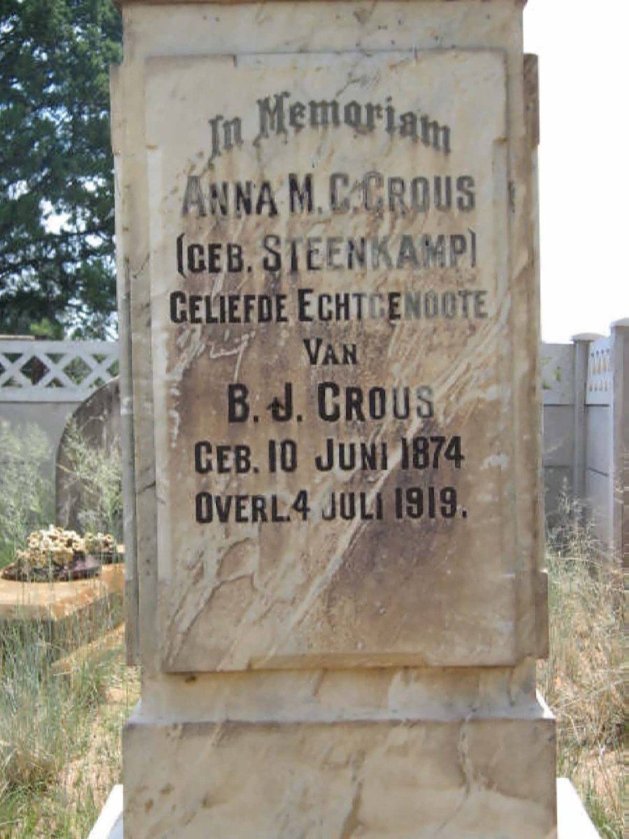 CROUS Anna M.C. nee STEENKAMP 1874-1919