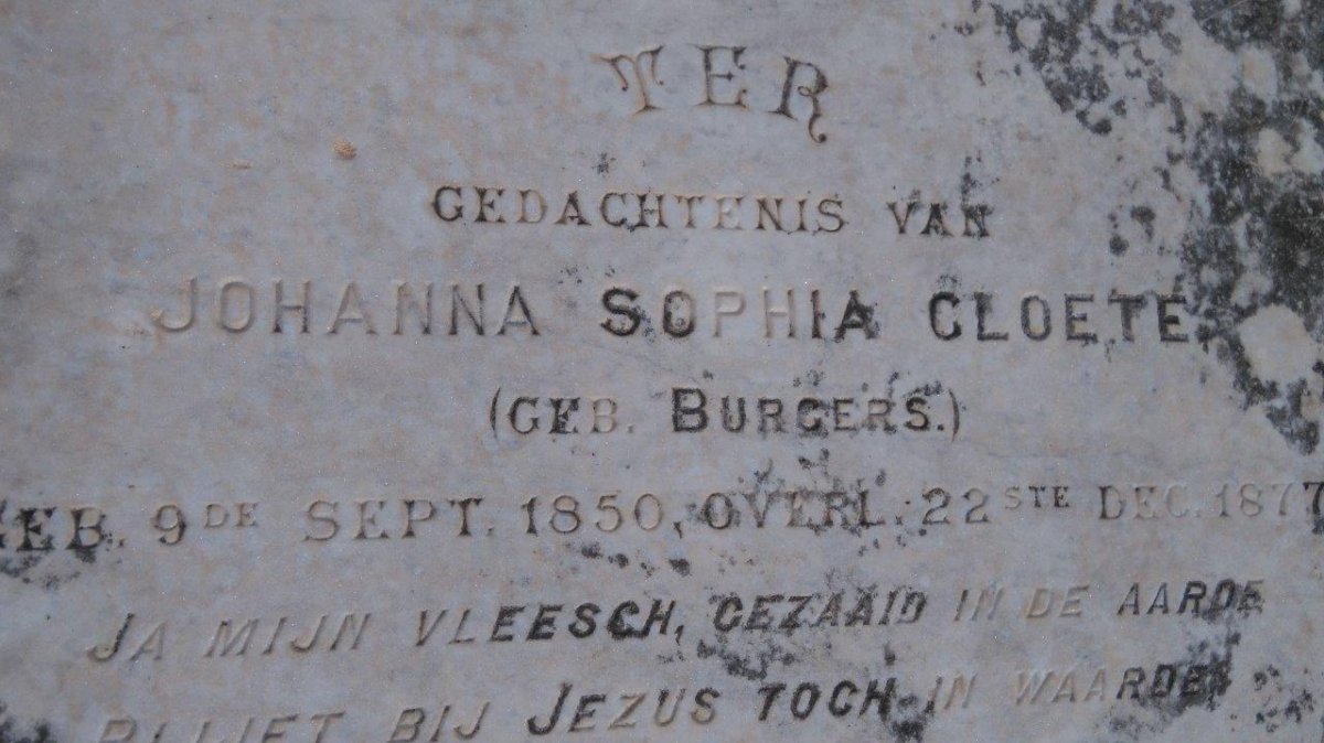 CLOETE Johanna Sophia nee BURGERS 1850-1877