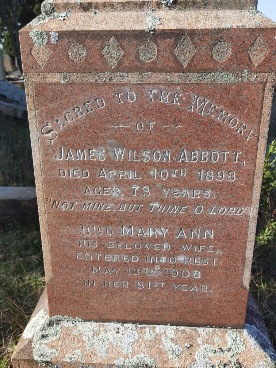 ABBOTT James Wilson -1898 &amp; Mary Ann -1908