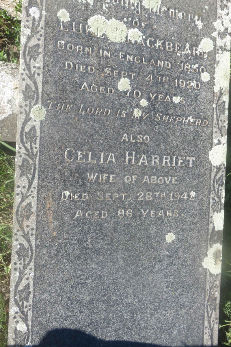 BLACKBEARD Luke 1850-1920 &amp; Celia Harriet -1942