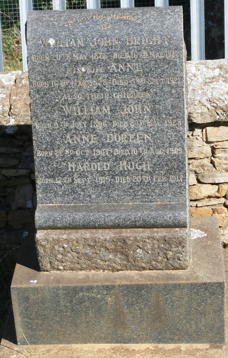 BRIGHT William John 1875-1942 &amp; Anne 1878-1921 :: Wm John 1896-1928 :: Anne Doreen 1907-1909 :: Harold Hugh 1915-1917