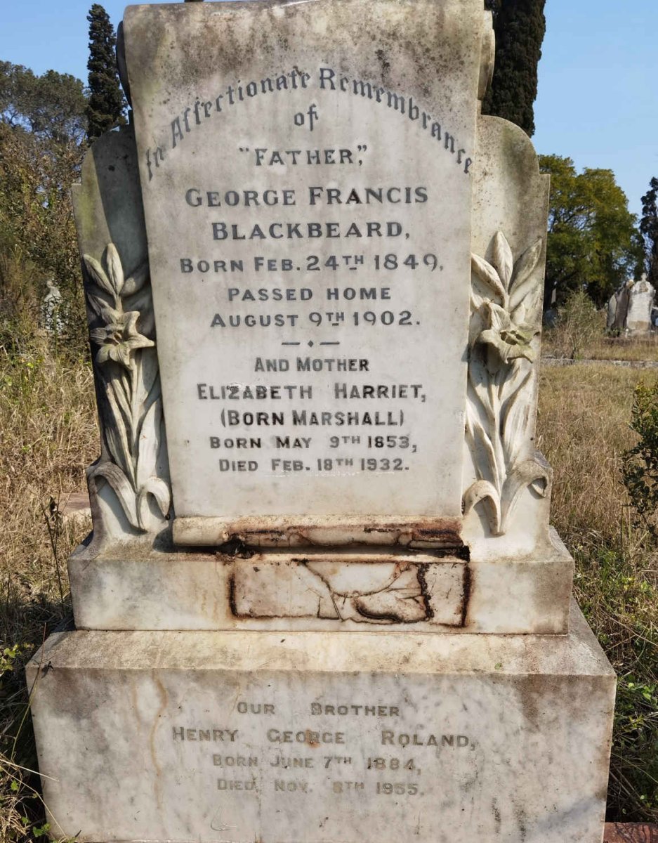 BLACKBEARD George Francis 1849-1902 &amp; Elizabeth Harriet MARSHALL 1853-1932 :: BLACKBEARD Henry George Roland 1884-1955