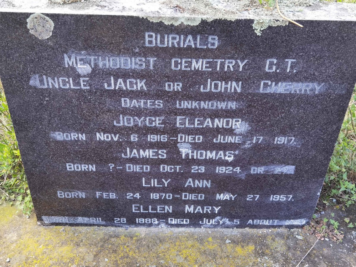 CHERRY John :: CHERRY Joyce Eleanor 1916-1917 :: CHERRY James Thomas -1924 or -1927 :: CHERRY Lilly Ann 1870-1957 :: CHERRY Ellen Mary 1888-1967