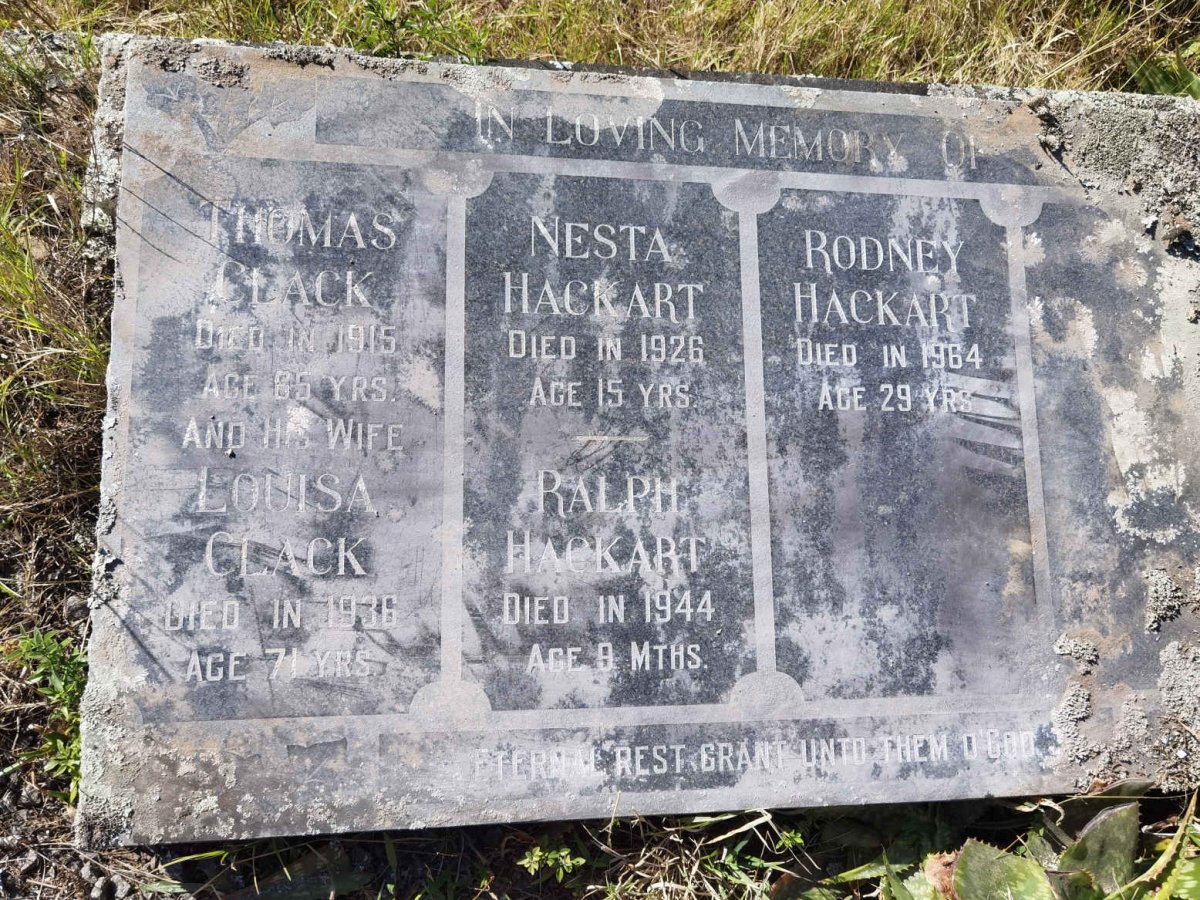 CLACK Thomas -1915 &amp; Louisa -1936 :: HACKART Nesta -1926 :: HACKART Ralph -1944 :: HACKART Rodney -1964