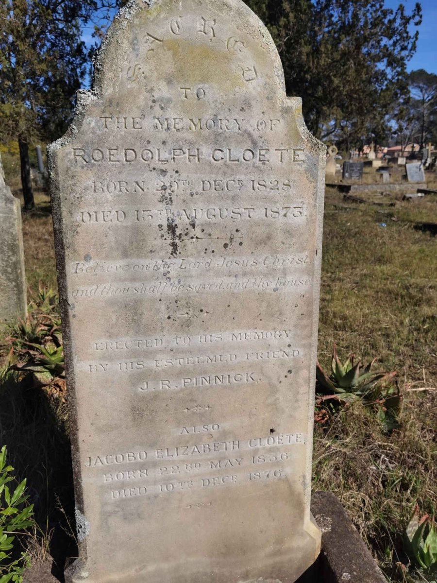 CLOETE Roedolph 1828-1873 &amp; Jacobo Elizabeth 1836-1876
