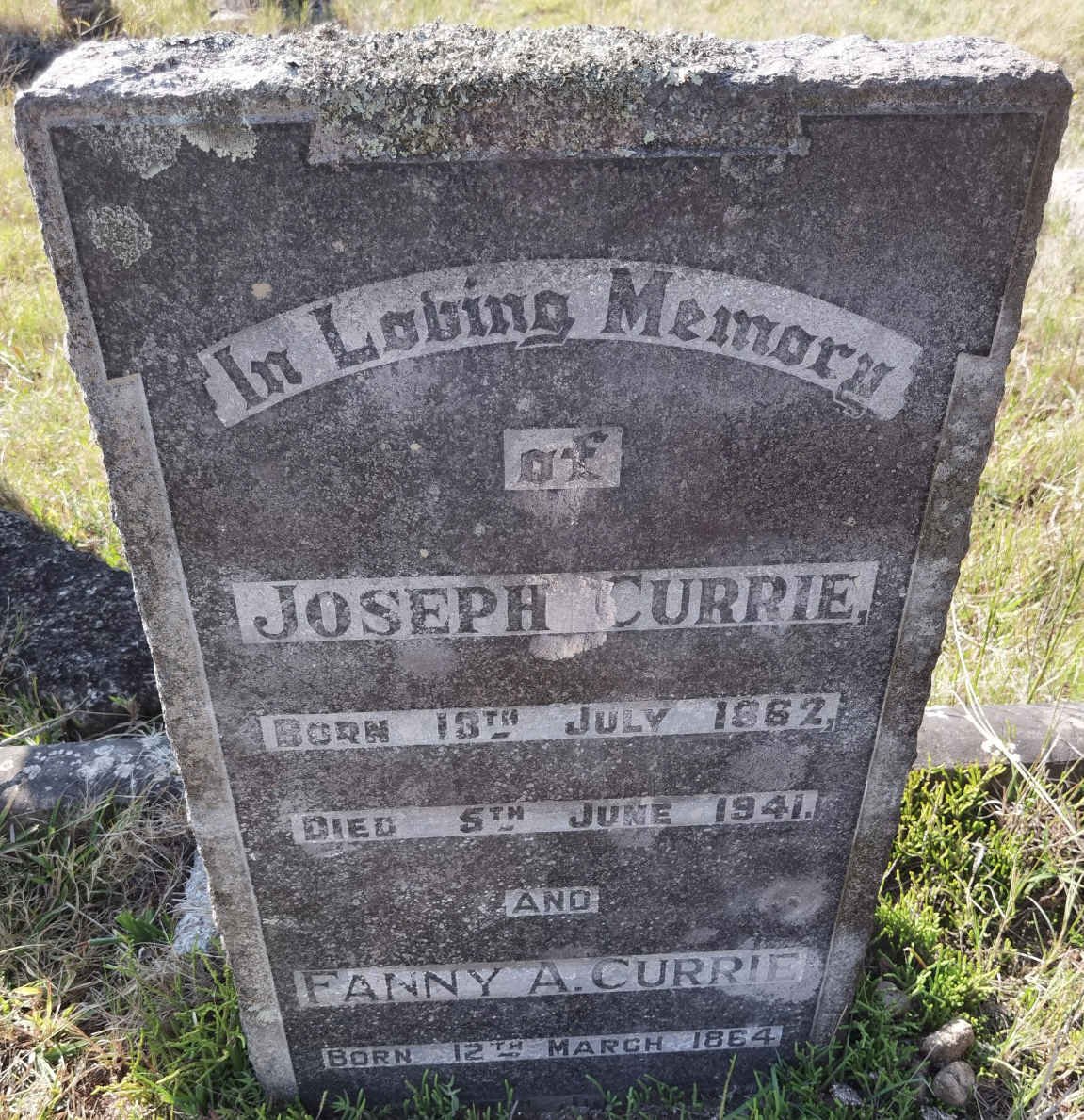 CURRIE Joseph 1862-1941 & Fanny A. 1864-
