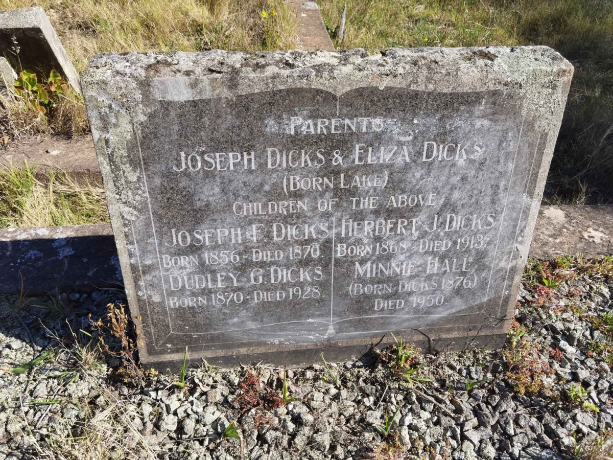 DICKS Joseph & Eliza LAKE :: DICKS Joseph F. 1856-1870 :: DICKS Herbert J. 1868-1913 :: DICKS Dudley G. 1870-1928 :: HALL Minnie nee DICKS 1876-1950