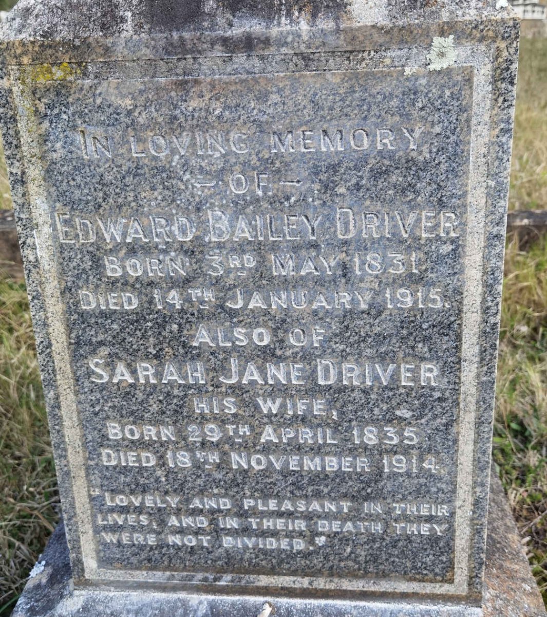 DRIVER Edward Bailey 1831-1915 &amp; Sarah Jane 1835-1914
