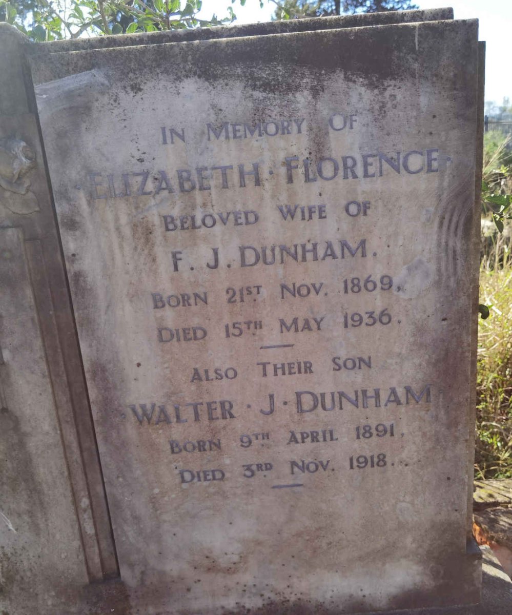 DUNHAM Elizabeth Florence 1869-1936 :: DUNHAM Walter J. 1891-1918