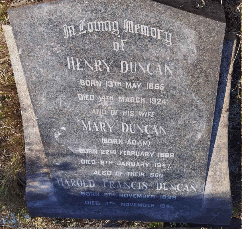 DUNCAN Henry 1865-1924 & Mary ADAM 1869-1947 :: DUNCAN Harold Francis 1899-1941