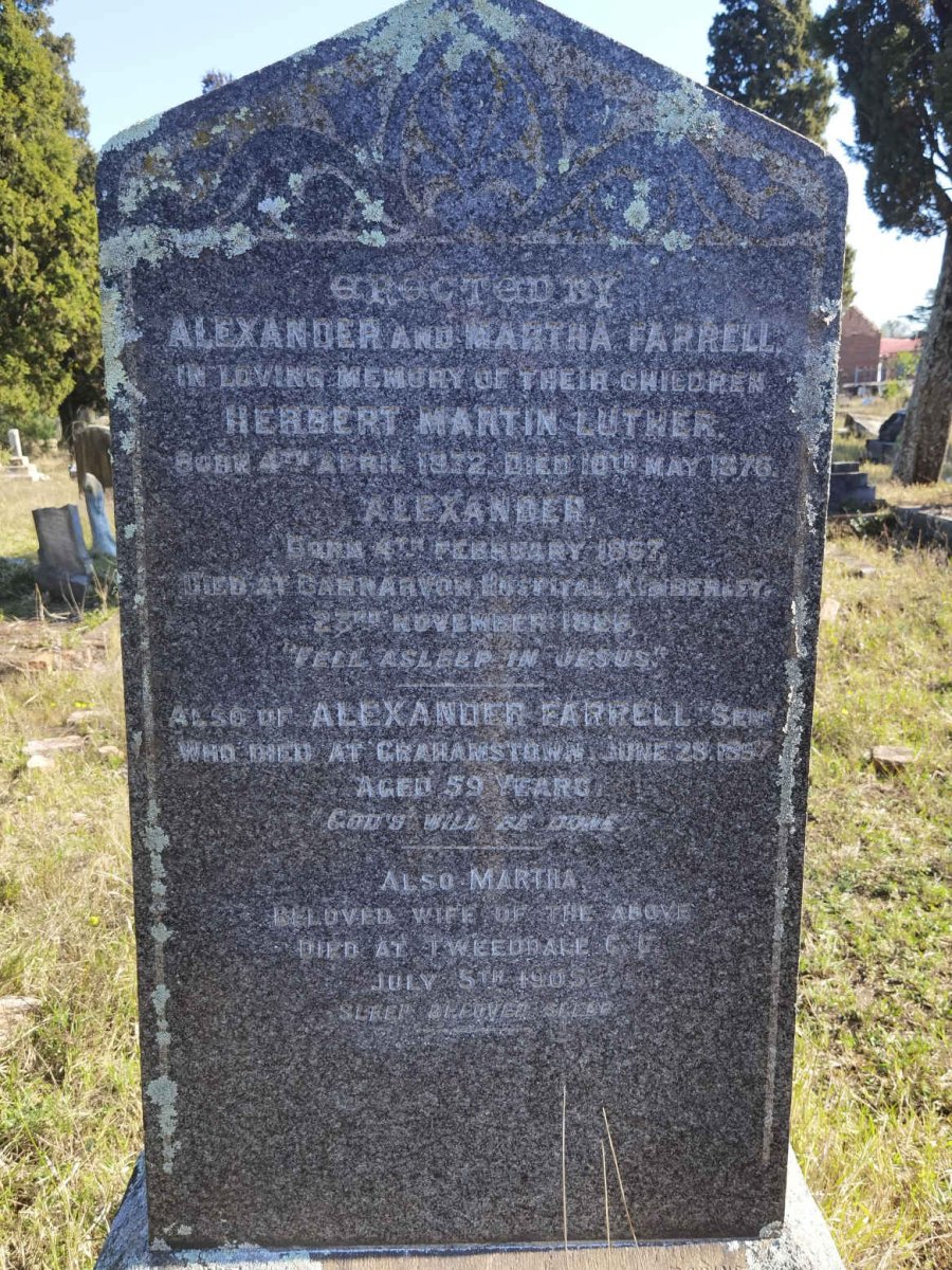 FARRELL Herbert Martin Luther 1872-1876 :: FARRELL Alexander 1867-1886 :: FARRELL Alexander -1897 & Martha -1905
