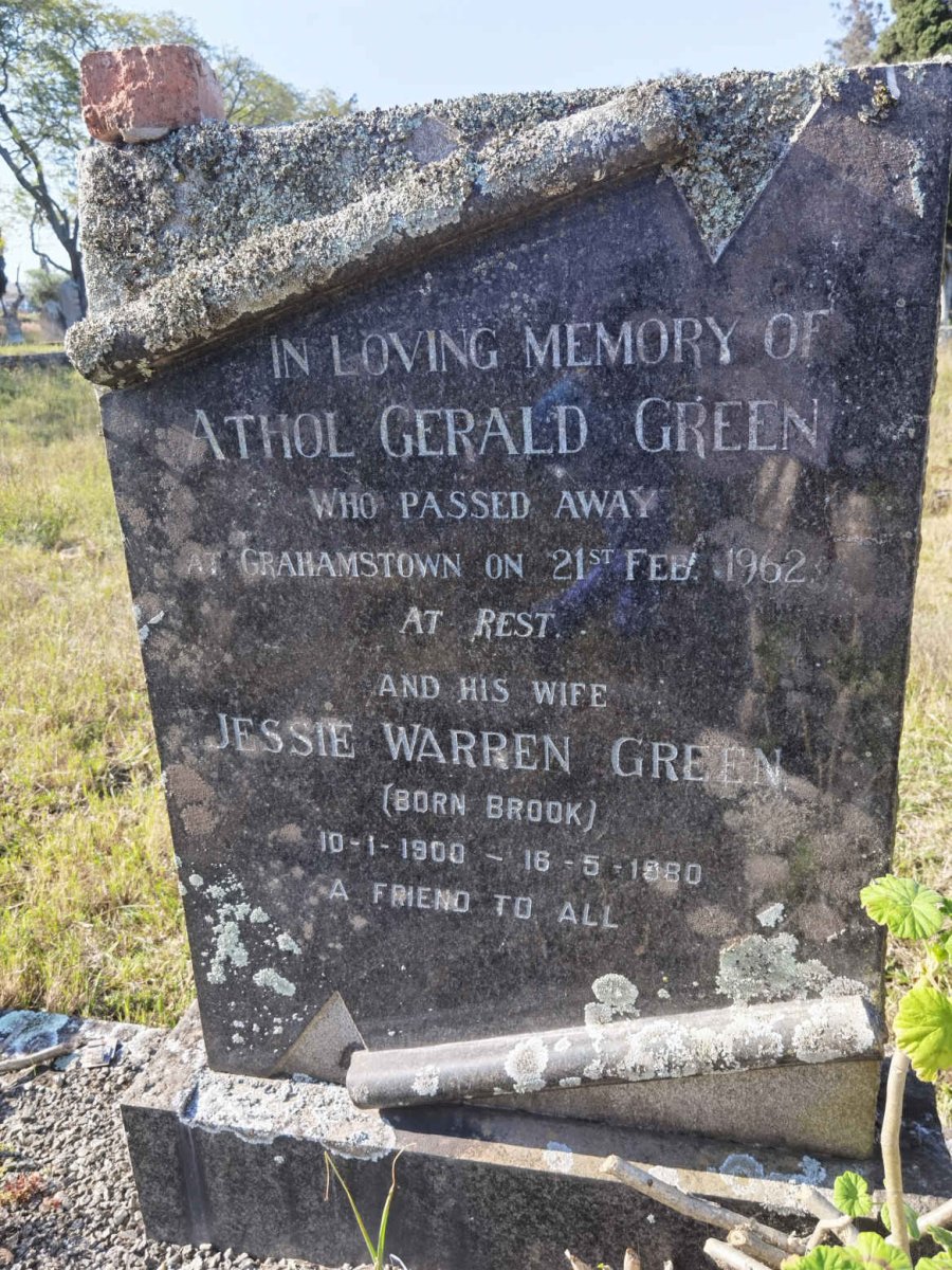 GREEN Athol Gerald -1962 &amp; Jessie Warren BROOK 1900-1980