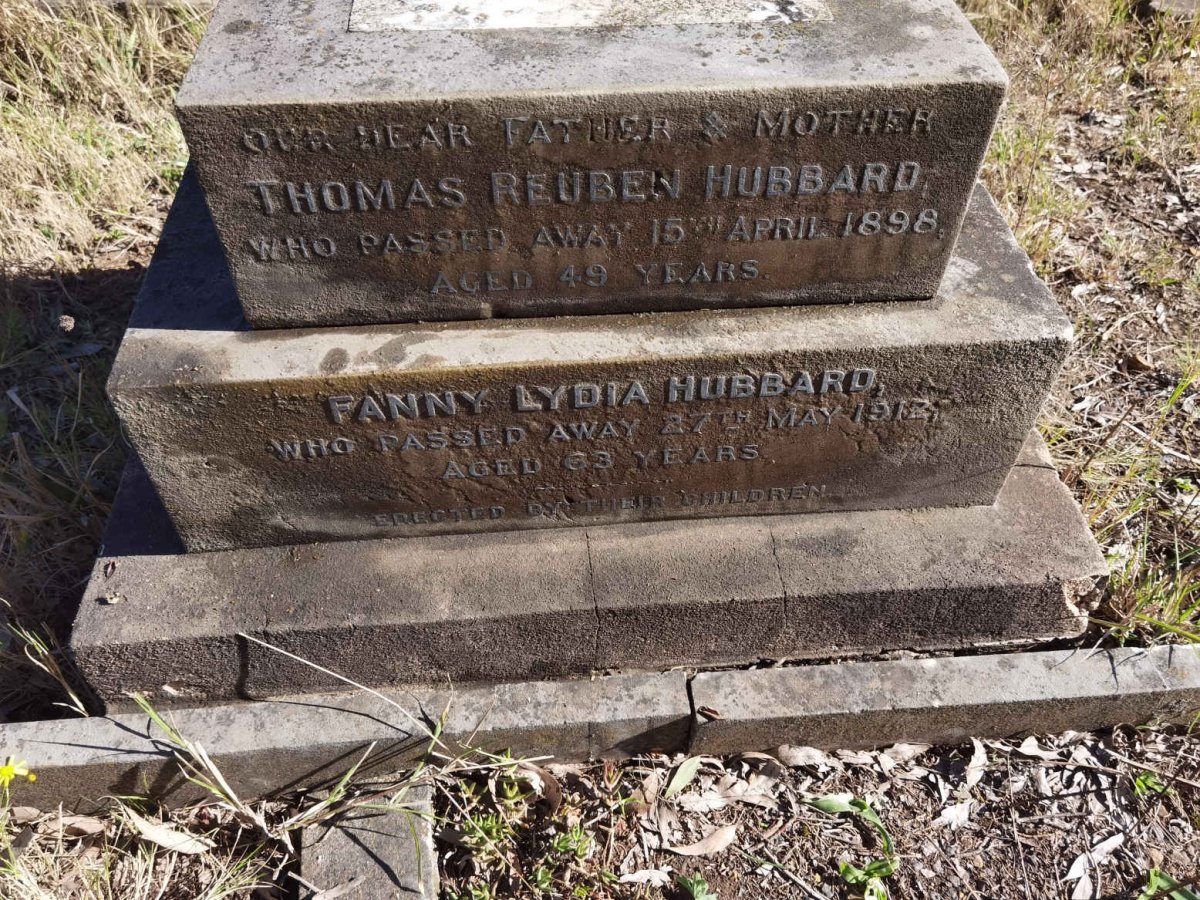 HUBBARD Thomas Reuben -1898 &amp; Fanny Lydia -1912