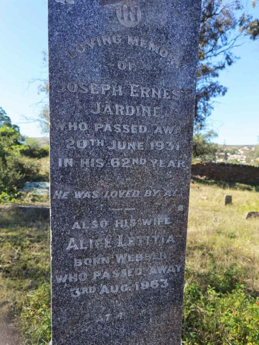 JARDINE Joseph Ernest -1931 &amp; Alice Letitia WEBBER -1963