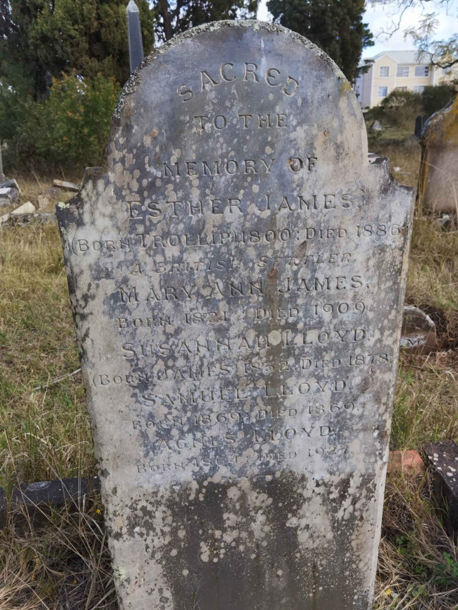JAMES Ester nee TROLLIP 1800-1886 :: JAMES Mary Ann 1821-1909 :: LLOYD Susannah nee JAMES 1852-1878 :: LLOYD Samuel 1869-1869 :: LLOYD Agnes 1864-1927