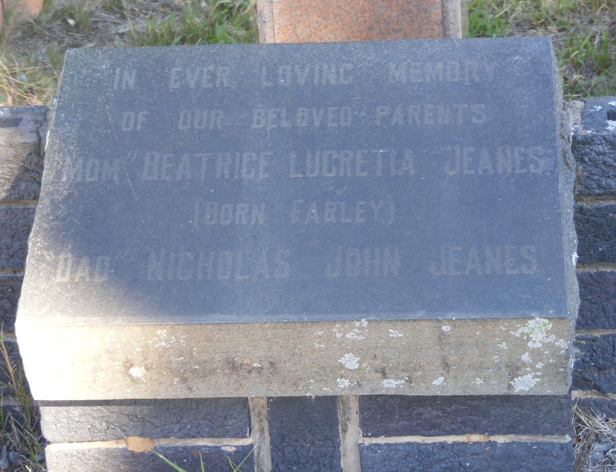 JEANES Nicholas John &amp; Beatrice Lucretia FARLEY