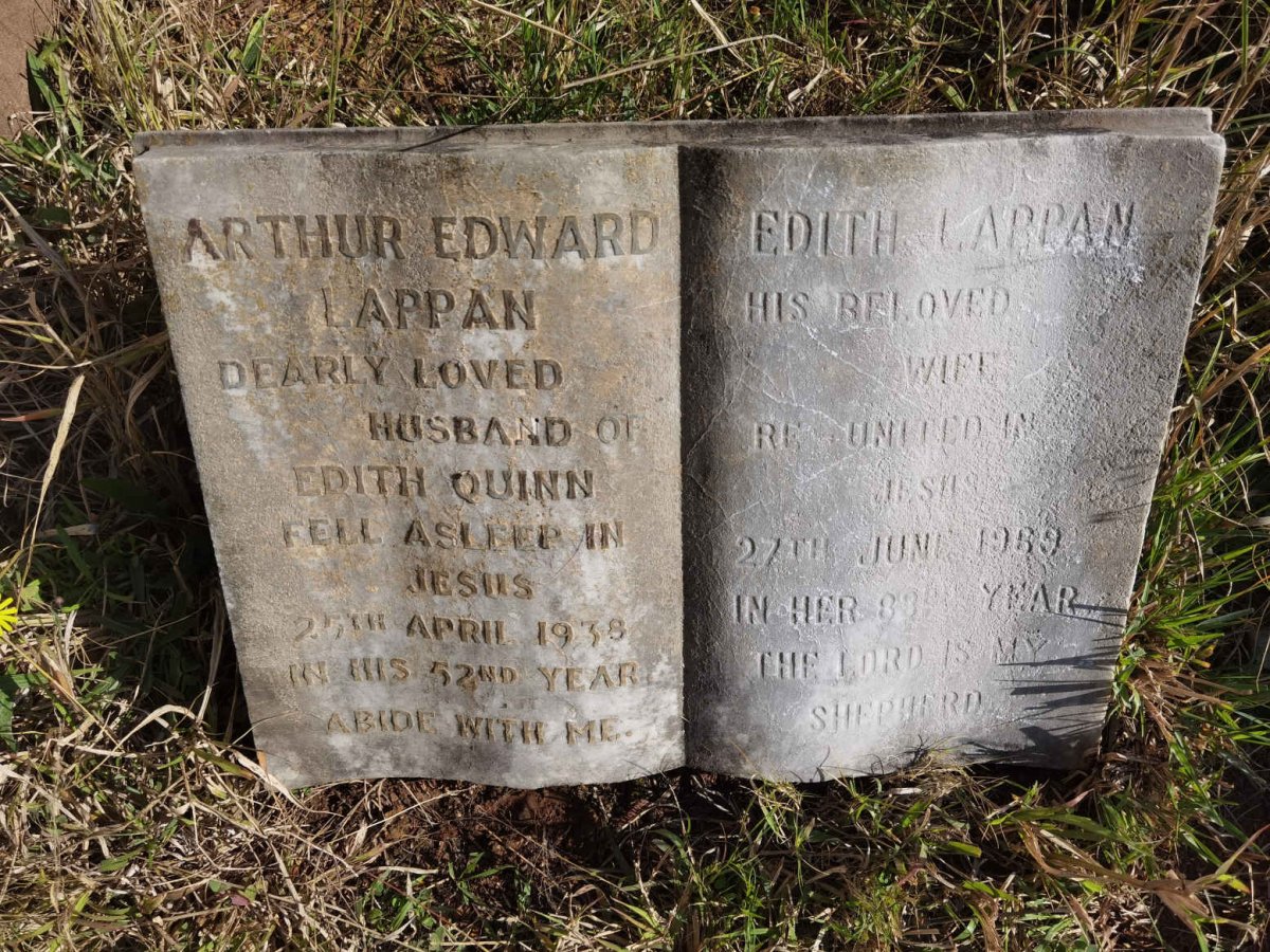 LAPPAN Arthur Edward -1938 &amp; Edith QUINN -1969