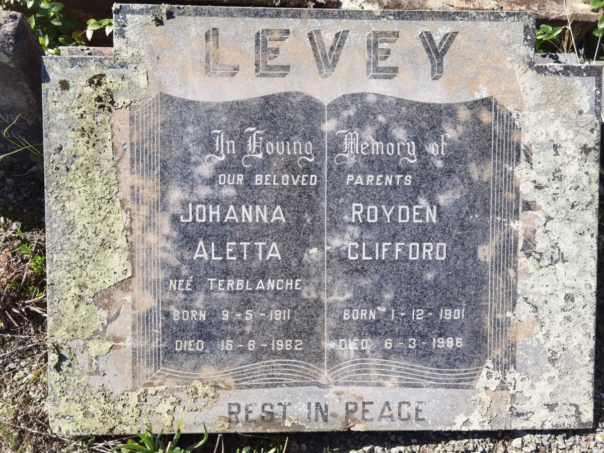 LEVEY Royden Clifford 1901-1986 &amp; Johanna Aletta TERBLANCHE 1911-1982