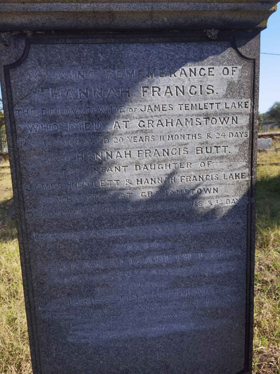 LAKE James Temlett -1930 & Hannah Francis -1880 :: LAKE Hannah Francis Butt -1880 :: LAKE Sarah Elizabeth -1928