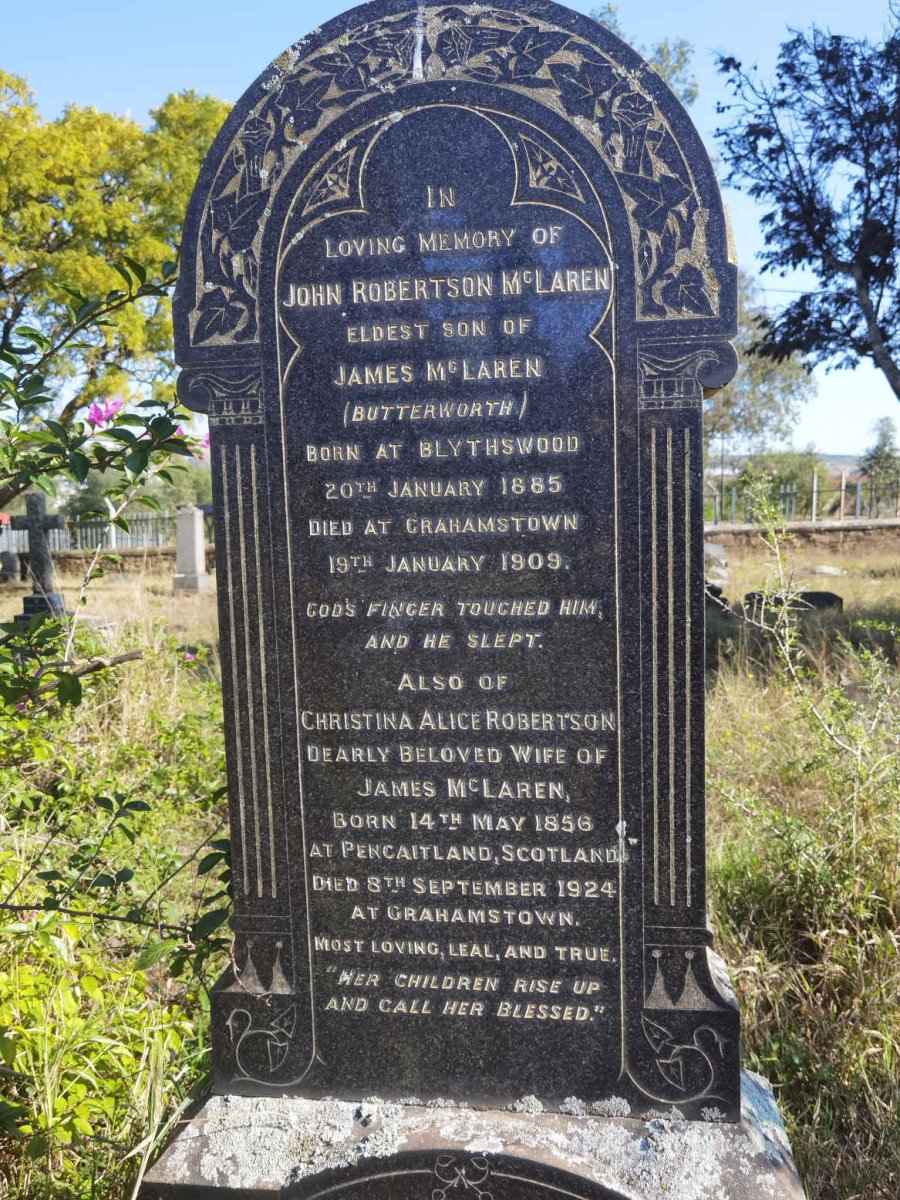 MCLAREN Christina Alice Robertson 1856-1924 :: MCLAREN John Robertson 1885-1909 