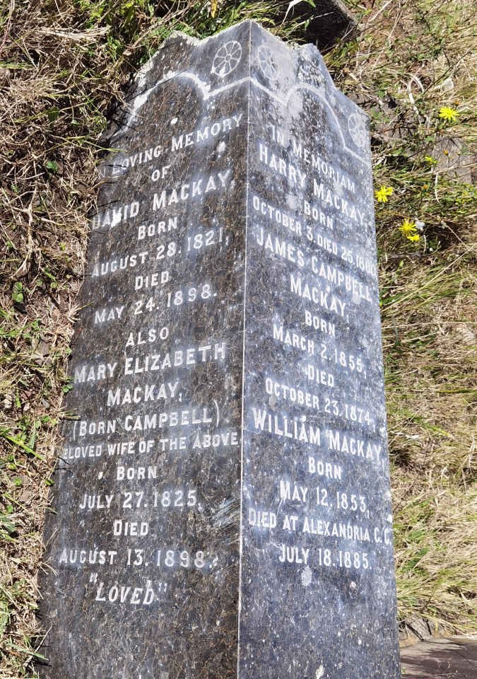 MACKAY David 1821-1898 & Mary Elizabeth CAMPBELL 1825-1898 :: MACKAY Harry 1860-1860 :: MACKAY James Campbell 1855-1874 :: MACKAY William 1853-1885