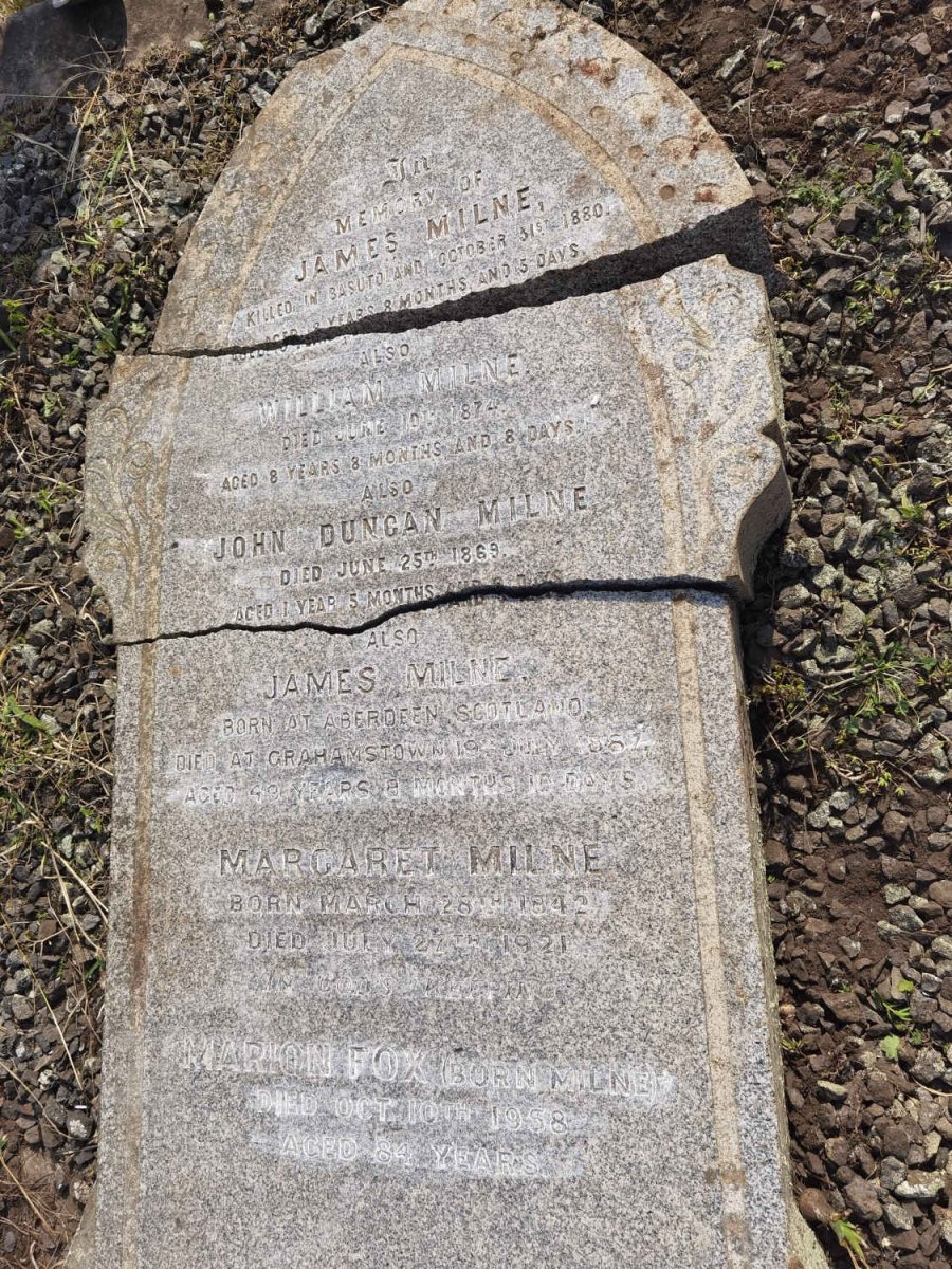 MILNE James -1880 :: MILNE William -1874 :: MILNE John Duncan -1869 :: MILNE James -1887 :: MILNE Margaret 1842-1921 :: FOX Marion nee MILNE -1958