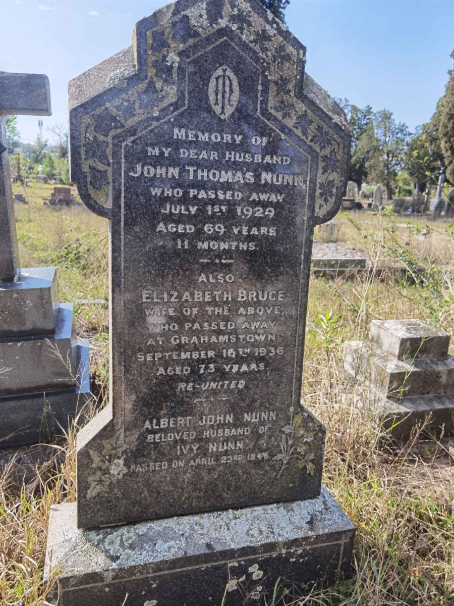 NUNN John Thomas -1929 &amp; Elizabeth BRUCE -1936 :: NUNN Albert John -1946