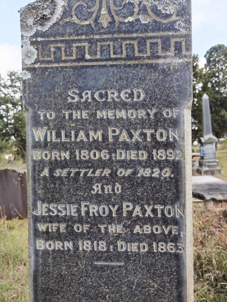 PAXTON William 1806-1892 &amp; Jessie Froy 1818-1863