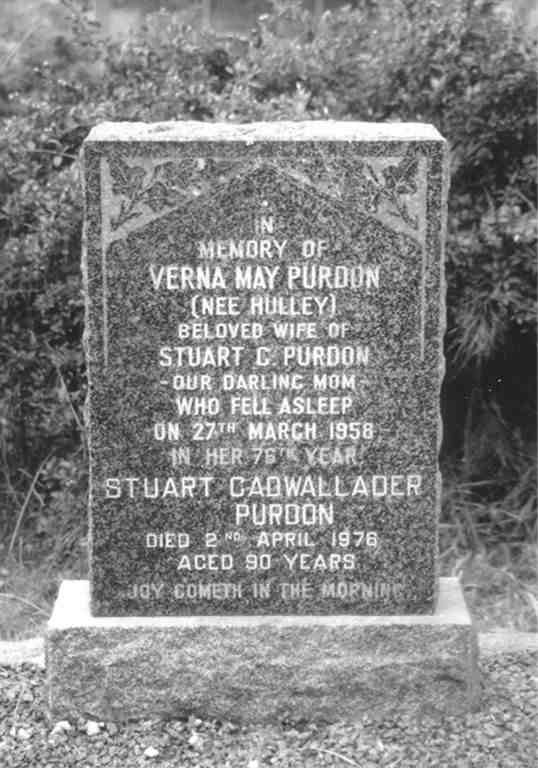 PURDON Stuart Cadwallader 1885-1976 &amp; Verna May HULLEY -1958