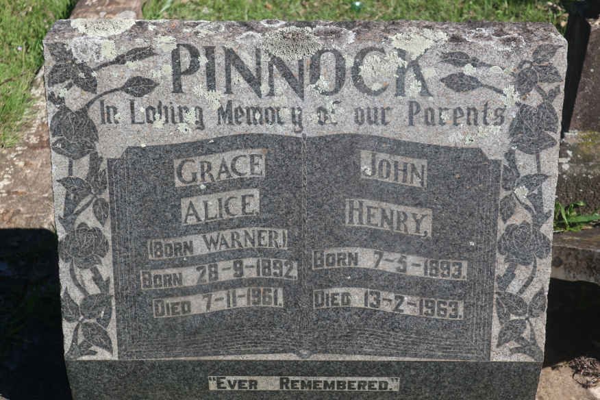 PINNOCK John Henry 1893-1963 &amp; Grace Alice WARNER 1892-1961