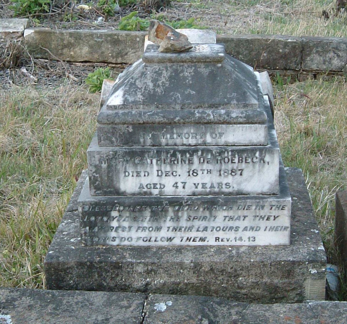 ROEBECK Mary Catherine, de -1887