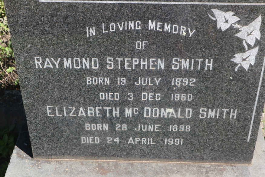 SMITH Raymond Stephen 1892-1960 &amp; Elizabeth McDONALD 1898-1991