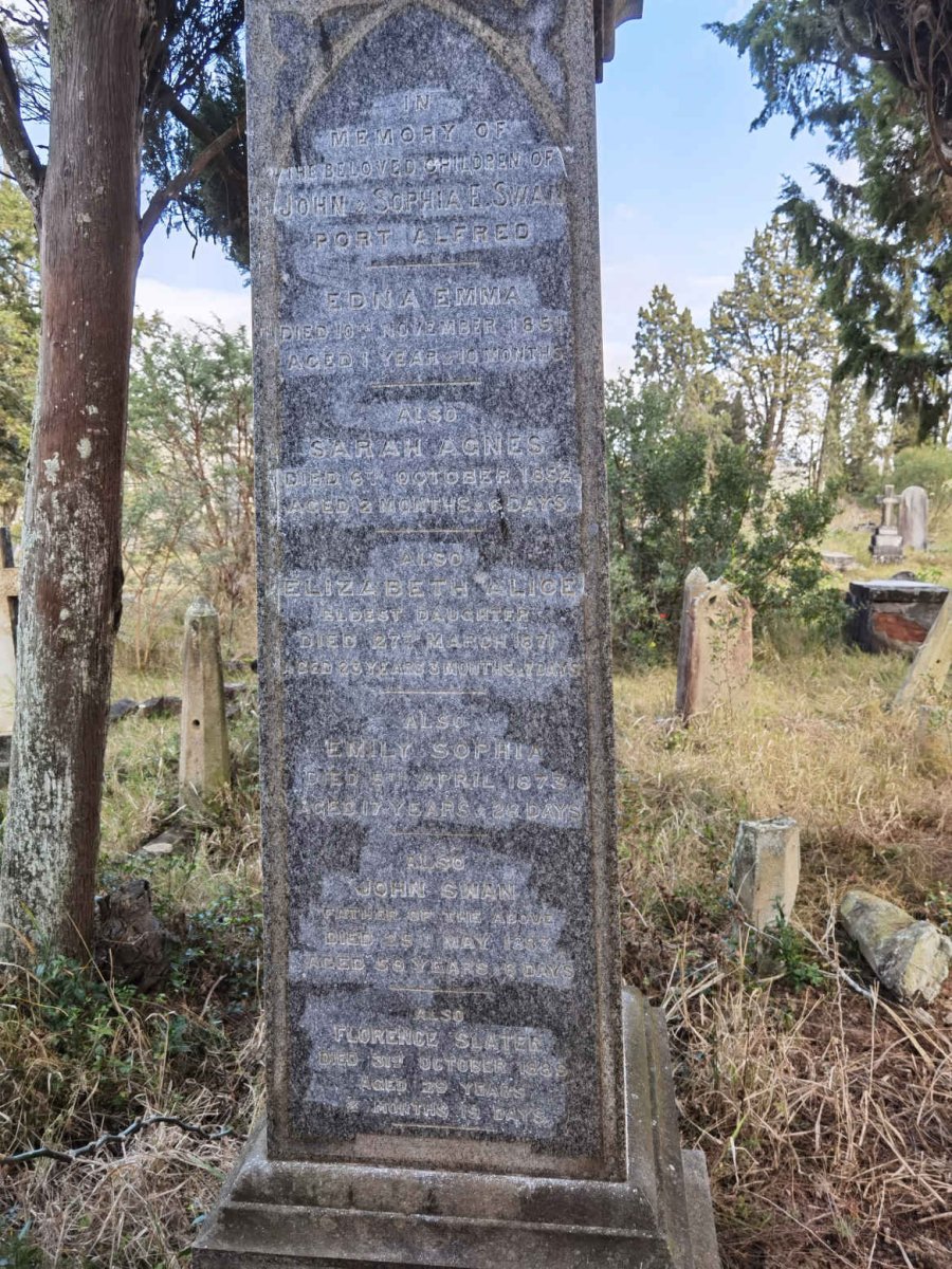 SWAN Edna Emma -1851 :: SWAN Sarah Agnes -1852 :: SWAN Elizabeth Alice -1871 :: SWAN Emily Sophia -1873 :: SWAN John-1883 :: SWAN Florence nee SLATER -1889