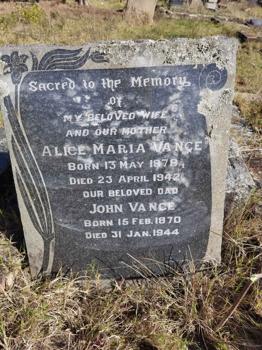 VANCE John 1870-1944 &amp; Alice Maria 1878-1942
