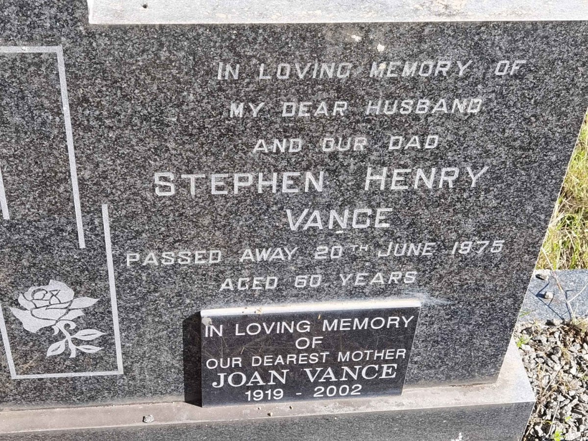 VANCE Stephen Henry -1975 &amp; Joan 1919-2002