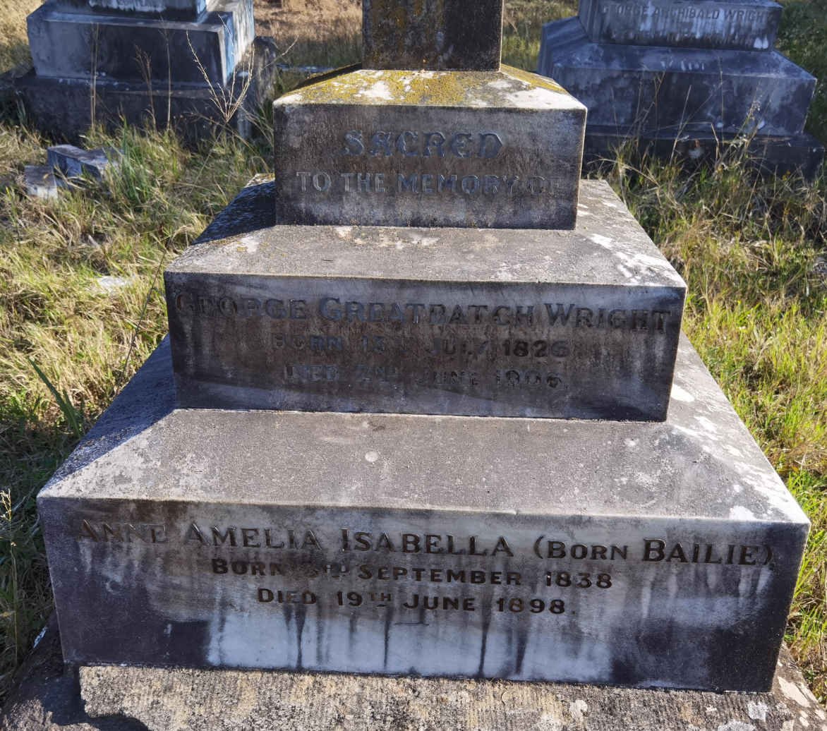 WRIGHT George Greatbatch 1826-1906 &amp; Anne Amelia Isabella BAILIE 1838-1898