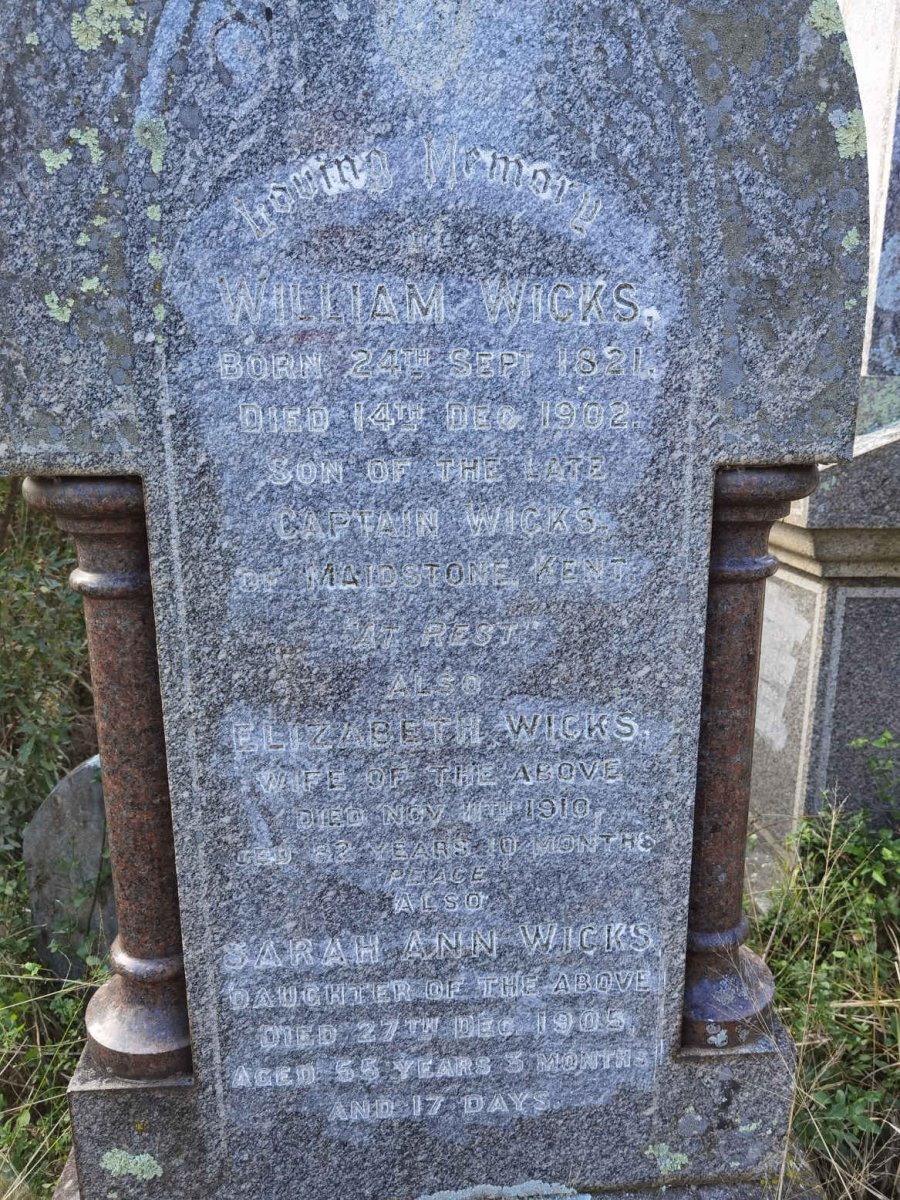WICKS William 1821-1902 &amp; Elizabeth -1910 :: WICKS Sarah Ann -1905