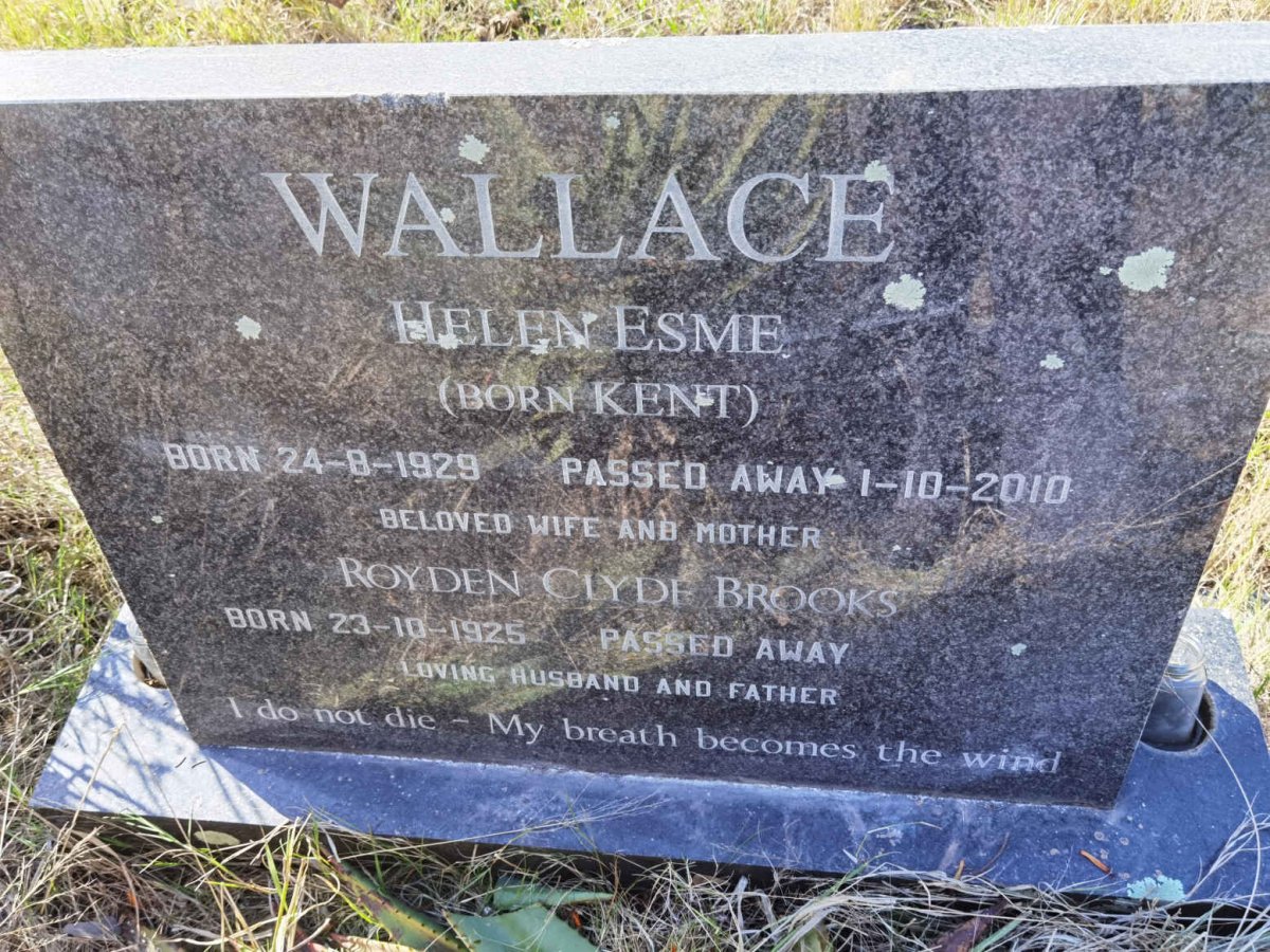 WALLACE Royden Clyde Brooks 1925- &amp; Helen Esme KENT 1929-2010