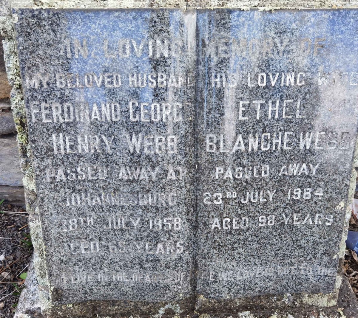 WEBB Ferdinand George Henry -1958 &amp; Ethel Blanche -1984