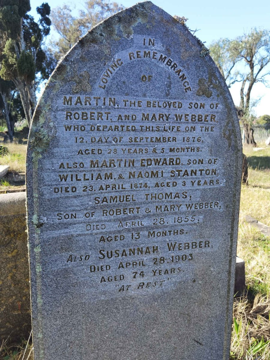 WEBBER Martin -1876 :: STANTON Martin Edward -1874 :: WEBBER Samuel Thomas -1855 :: WEBBER Susannah -1903