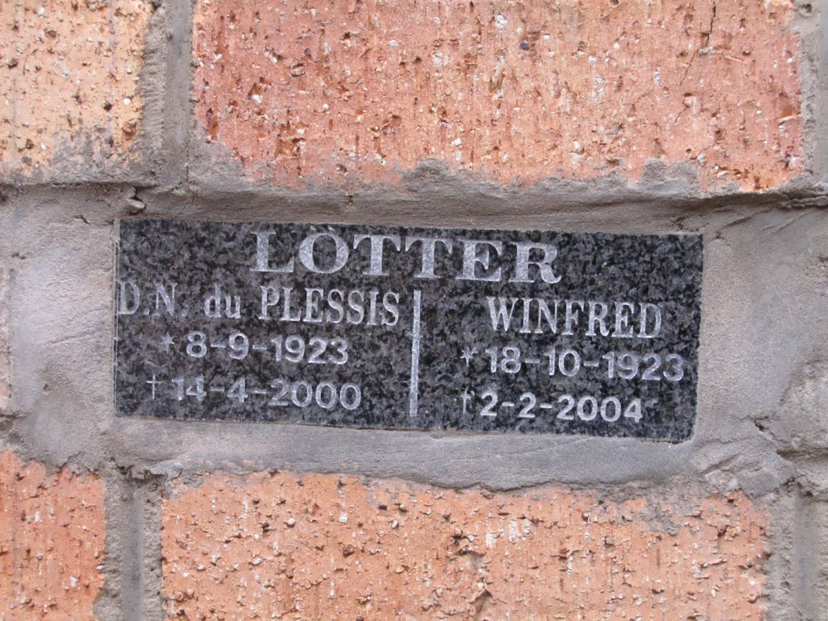 LOTTER D.N. du Plessis 1923-2000 &amp; Winifred 1923-2004