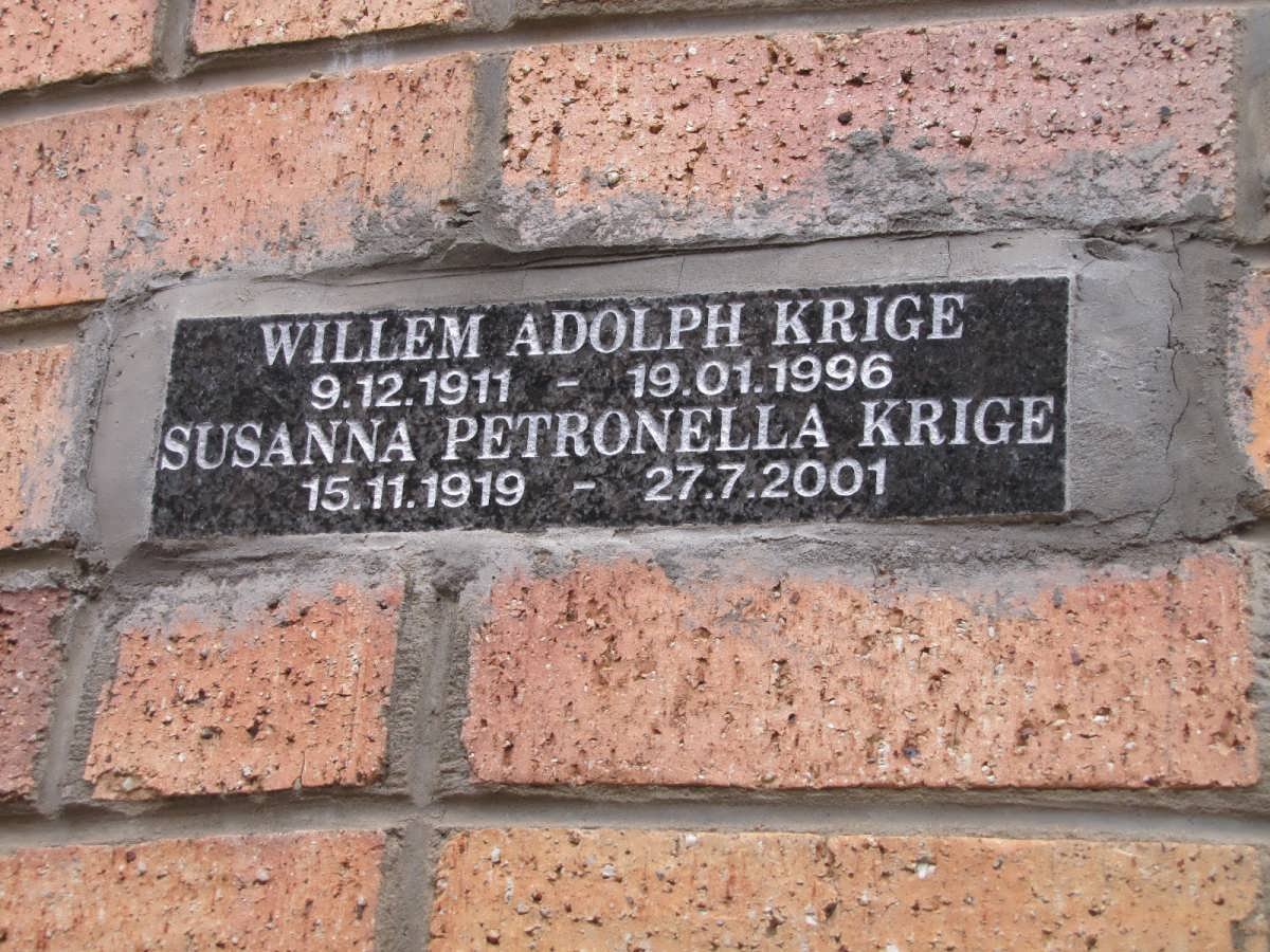 KRIGE Willem Adolph 1911-1996 &amp; Susanna Petronella 1919-2001