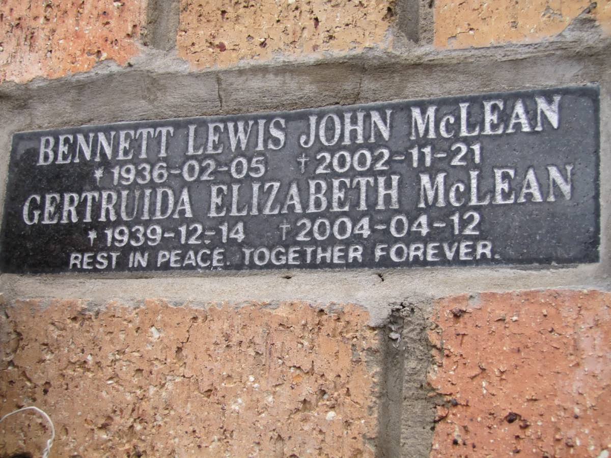 McLEAN Bennet Lewis John 1936-2002 &amp; Getruida Elizabeth 1939-2004