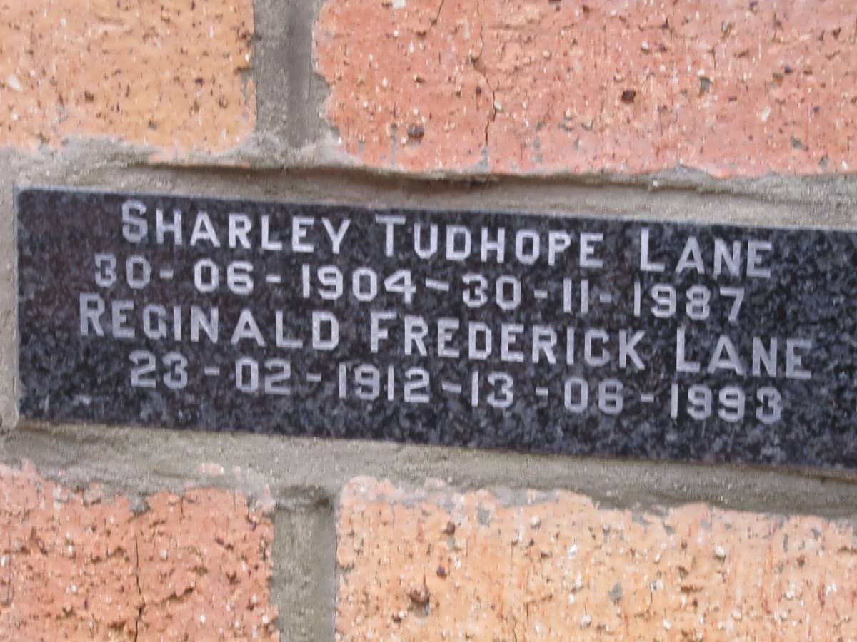 LANE Reginald Frederick 1912-1993 &amp; Sharley Tudhope 1904-1987